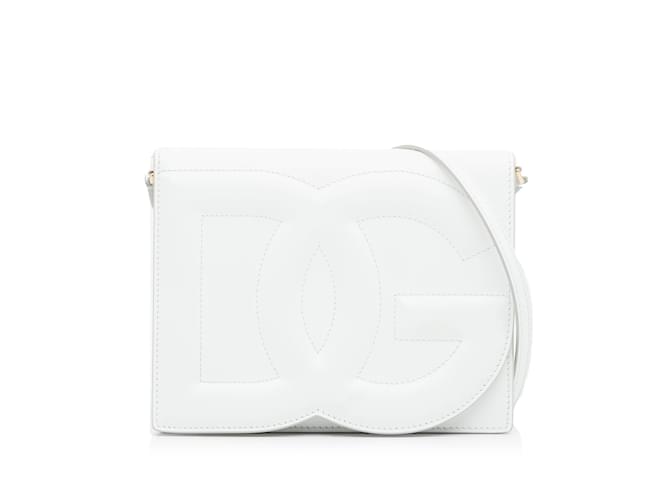 Dolce & Gabbana Bolsa Crossbody com aba com logotipo Dolce&Gabbana DG branca Branco Couro  ref.1134915