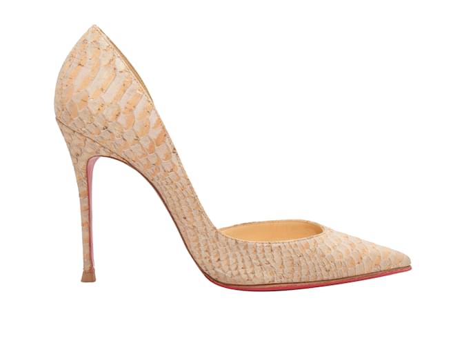 Beige Christian Louboutin Python Pointed-Toe Pumps Size 39 Exotic leather  ref.1134930