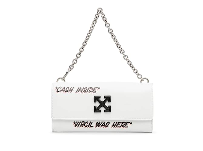 White Off White Jitney Quote Wallet on Chain Baguette Leather  ref.1134938