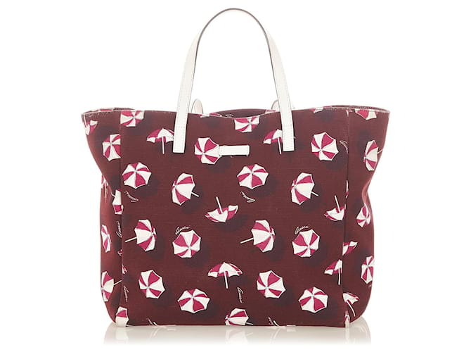 Red Gucci Printed Canvas Tote Bag Leather  ref.1134999