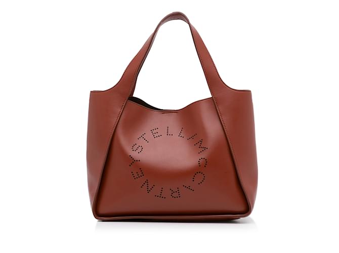 Stella Mc Cartney Bolso satchel marrón de piel sintética con logo perforado de Stella McCartney Castaño Cuero  ref.1135014