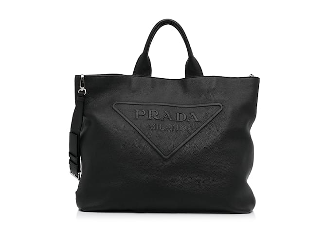 Cartable noir a logo gaufre Prada Cuir ref.1135062 Joli Closet