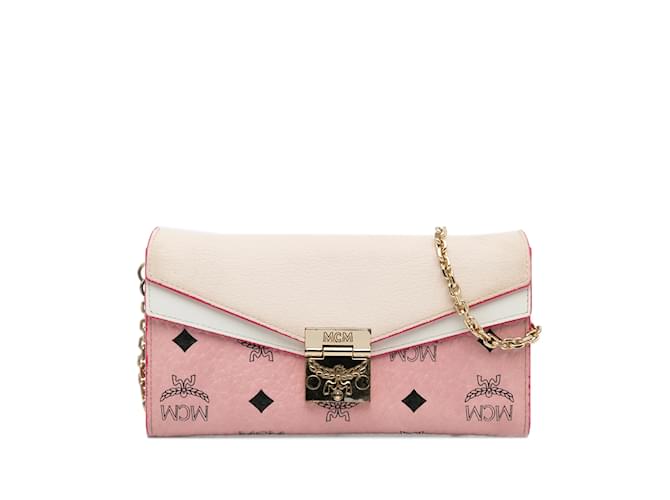 Pink MCM Visetos Millie Flap Leather Crossbody Bag  ref.1135158