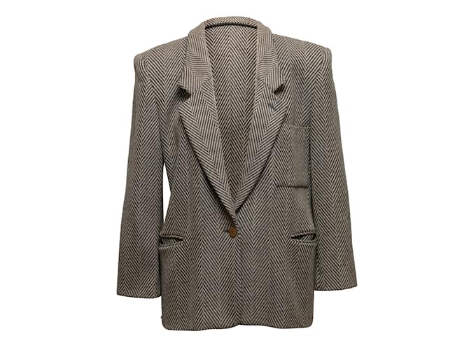 Vintage Grey & Beige Giorgio Armani Herringbone Virgin Wool Blazer Size IT 40  ref.1135172