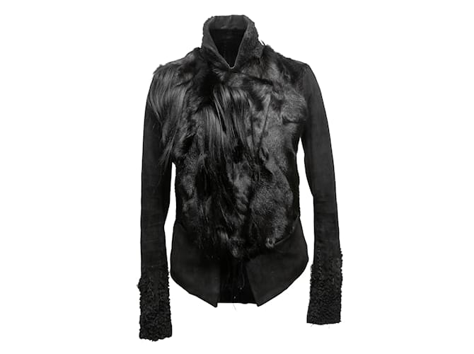 Black Donna Karan Suede & Goat Fur Jacket Size US 4  ref.1135174