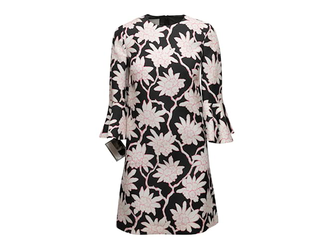 Black & Multicolor Valentino Wool & Silk Floral Print Dress Size US 00  ref.1135185