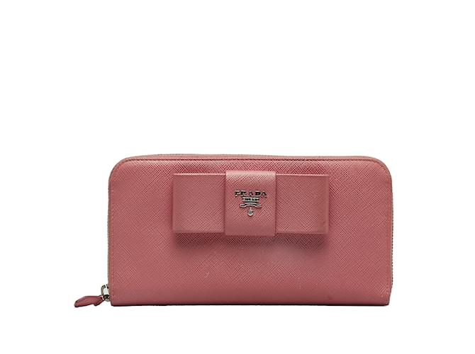 Pink Prada Saffiano Fiocco Bow Long Wallet Leather  ref.1135197