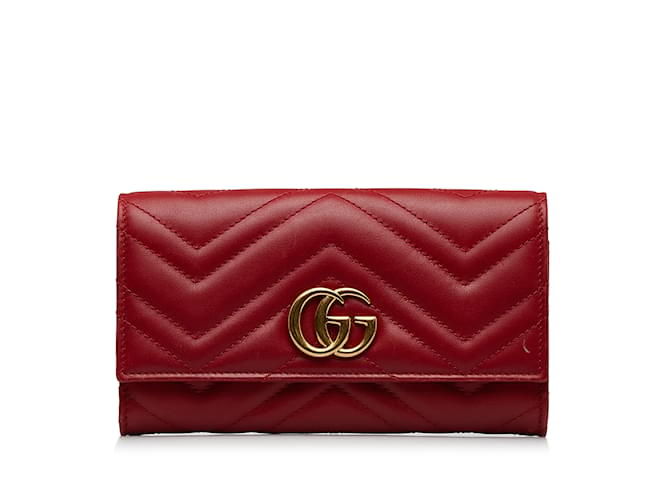 Portefeuille long rouge Gucci GG Marmont Matelasse Cuir  ref.1135198