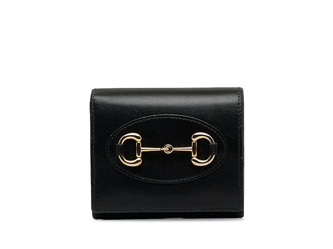 Black Gucci Horsebit 1955 Bifold Wallet Leather  ref.1135225