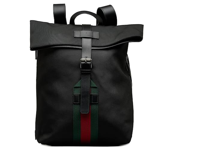Black Gucci Web Fold Over Techno Backpack Cloth  ref.1135229