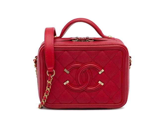 Red Chanel Small Caviar CC Filigree Vanity Bag Satchel Leather  ref.1135255
