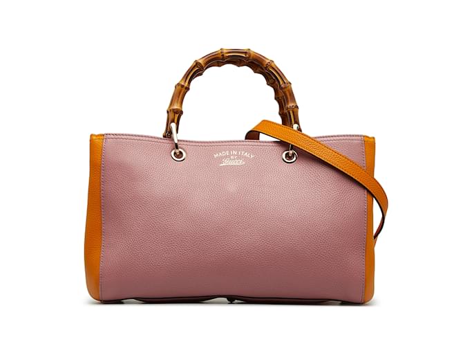 Pink Gucci Medium Bicolor Bamboo Shopper Satchel Leather  ref.1135340