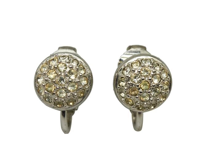 Silver Dior Rhinestone Clip-On Earrings Silvery  ref.1135386