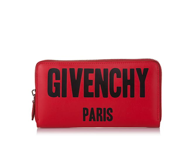 Cartera de cuero con cremallera alrededor y estampado icónico de Givenchy en rojo Roja  ref.1135412