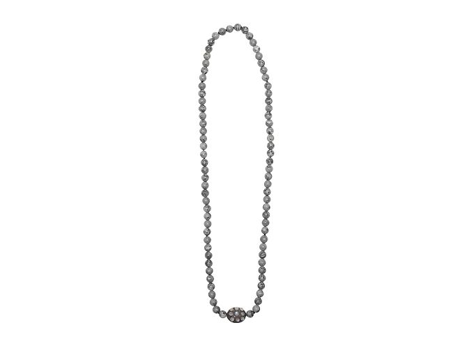 Autre Marque Graue Bavna-Perlen-Mondstein- und Diamant-Halskette Silber