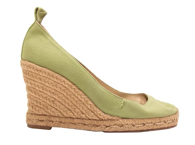 Green & Beige Christian Louboutin Espadrille Wedges Size 37 Cloth  ref.1135463