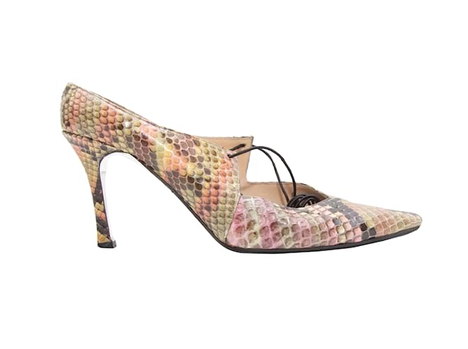 Pink & Multicolor Chanel Snakeskin Pointed-Toe Heels Size 37 Exotic leather  ref.1135464