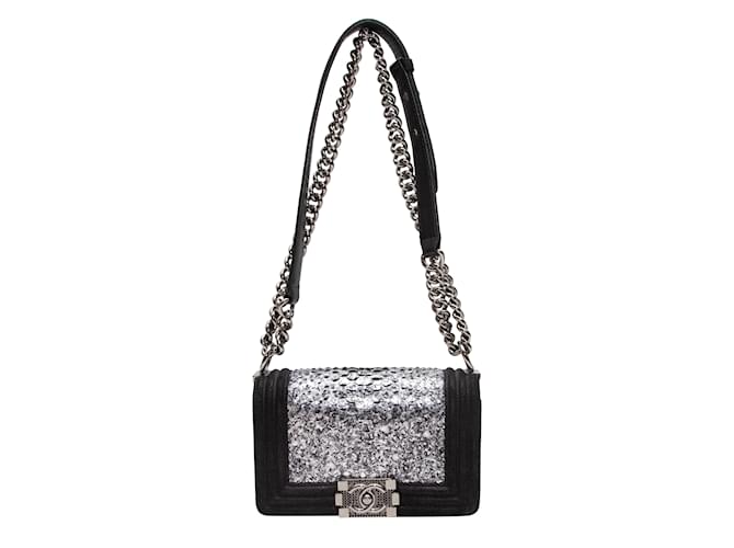 Black & Silver Chanel Snakeskin & Leather Small Boy Bag Exotic leather  ref.1135465