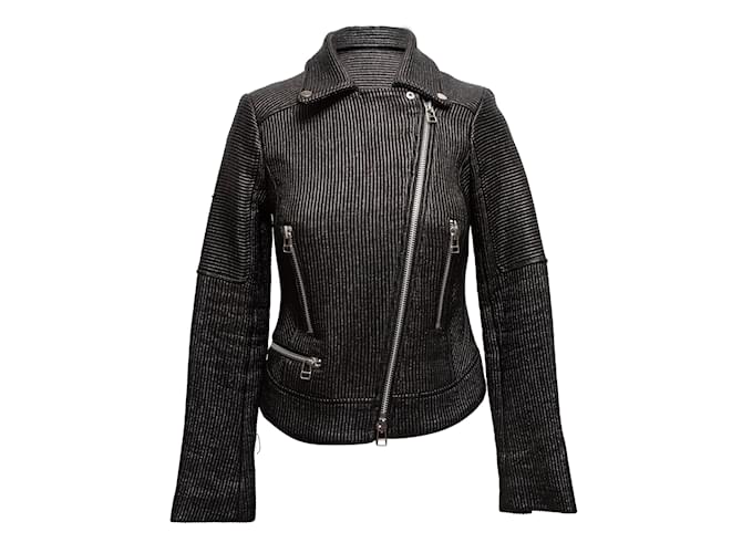 Black Veronica Beard Ribbed Cotton Moto Jacket Size US 2  ref.1135526