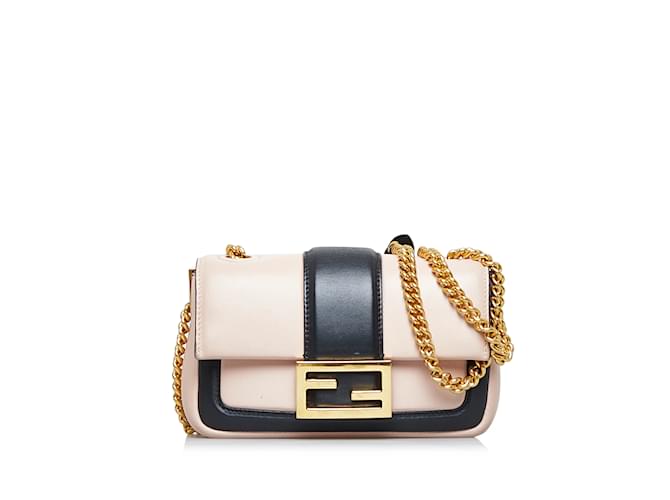 Pink Fendi Mini Baguette Chain Shoulder Bag Leather  ref.1135537