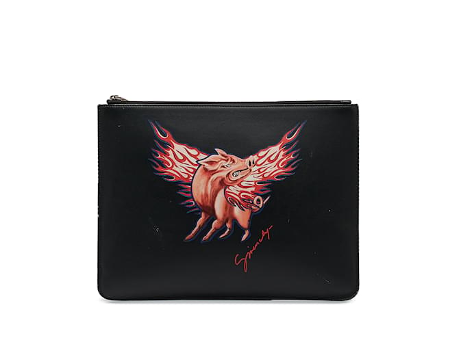 Bolso clutch de cuero con estampado del zodiaco de Givenchy en negro  ref.1135545