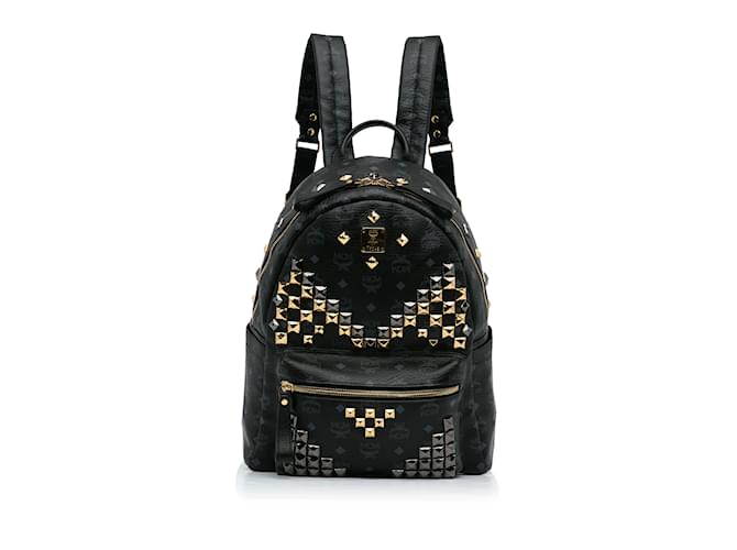 Black MCM Visetos Stark Studded Backpack Leather  ref.1135563