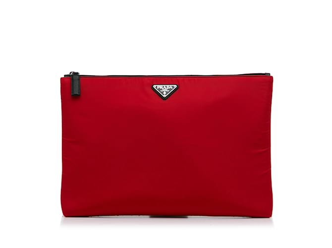 Red Prada Tessuto Soft Zip Clutch Cloth  ref.1135598
