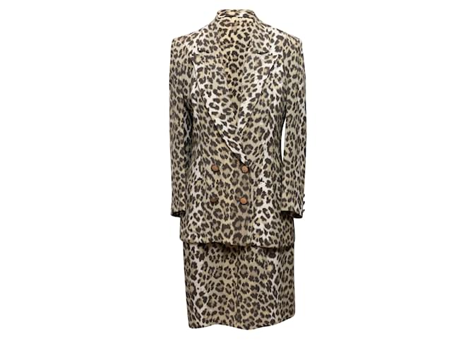 Vintage bronceado y negro Jean Louis Scherrer leopardo estampado falda traje tamaño UE 40 Camello Cueros exoticos  ref.1135635