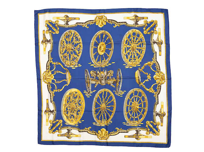 Hermès Foulard Hermes Roues de Canon Imprimé Bleu Et Multicolore Soie  ref.1135656