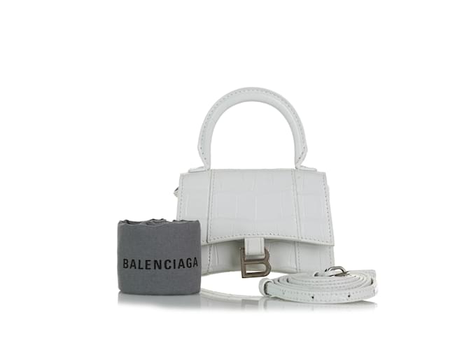 White Balenciaga Embossed Hourglass Mini Leather  ref.1135677