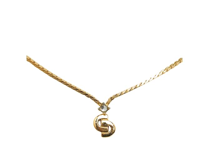Gold Dior Logo Pendant Necklace Golden Metal  ref.1135694