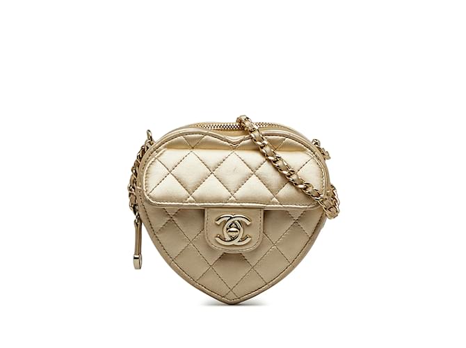 Gold Chanel Mini CC in Love Heart Crossbody Golden Leather  ref.1135751