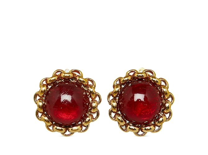 Pendientes de clip con diamantes de imitación CC de Chanel rojos Roja  ref.1135863