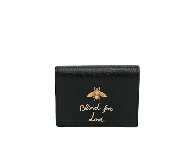 Portefeuille compact noir Gucci Blind For Love Animalier Bee Cuir  ref.1135887