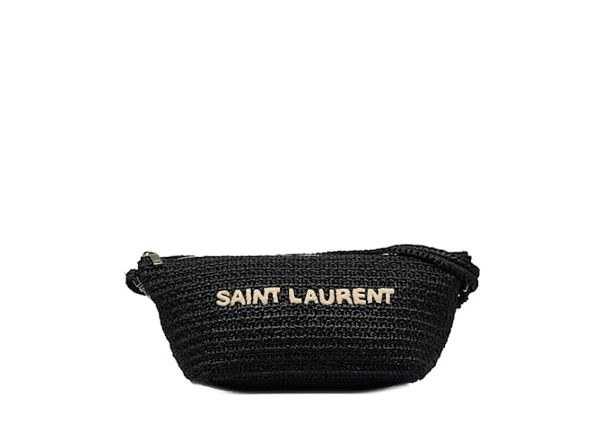 Borsa a tracolla nera con logo Saint Laurent Le Rafia Nero Di vimini  ref.1135888
