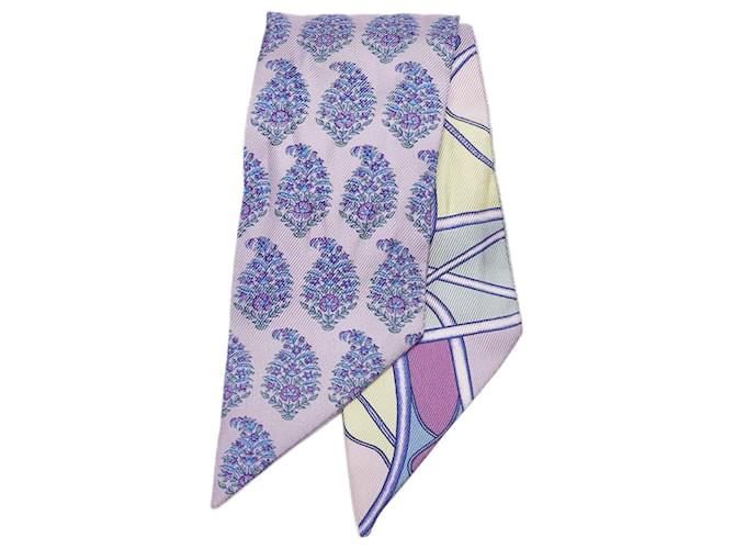 Hermès Purple Hermes Printed Twilly Silk Scarf Scarves  ref.1135927