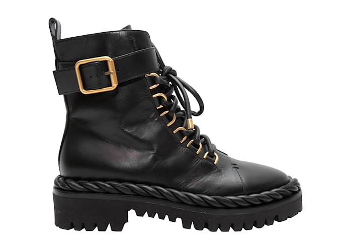 Black Valentino Leather Combat Boots Size 37.5 Cloth  ref.1135940