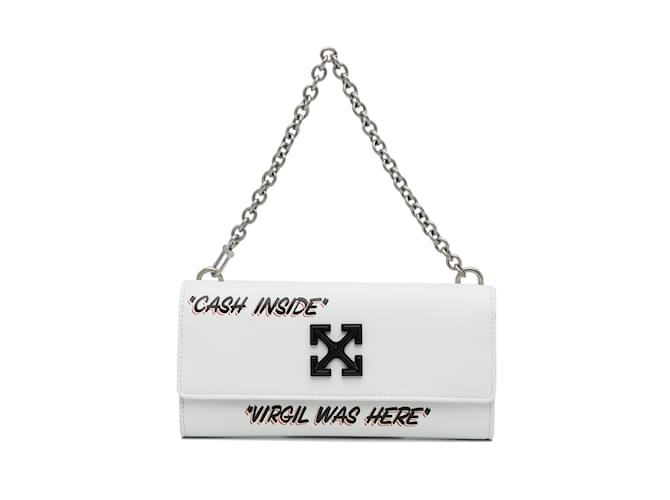 White Off White Jitney Quote Wallet on Chain Baguette Leather  ref.1135968