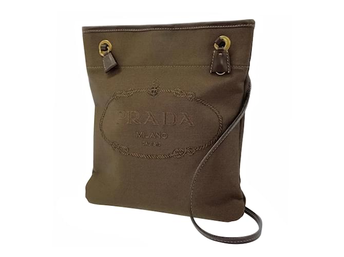 Brown Prada Canapa Logo Crossbody Bag Leather  ref.1136055