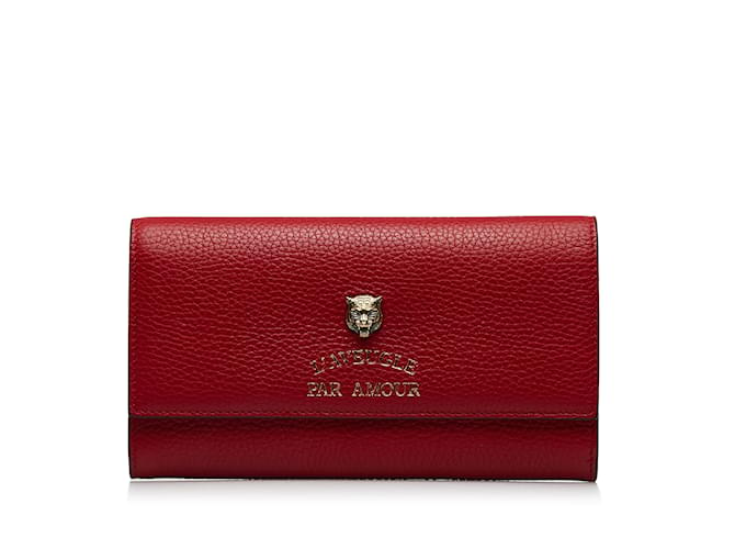 Red Gucci L Aveugle Par Amour Long Wallet Cuir Rouge  ref.1136084