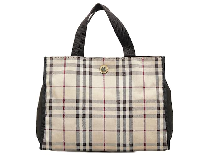 Beige Burberry House Check Tote Leather  ref.1136094
