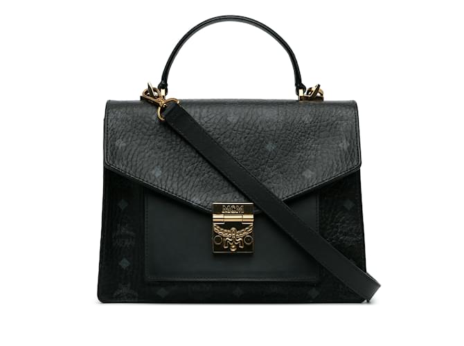 Black MCM Visetos Patricia Top Handle Bag Satchel Leather  ref.1136114