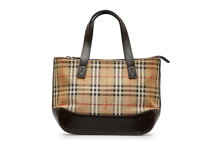 Brown Burberry Haymarket Check Handbag Leather  ref.1136128