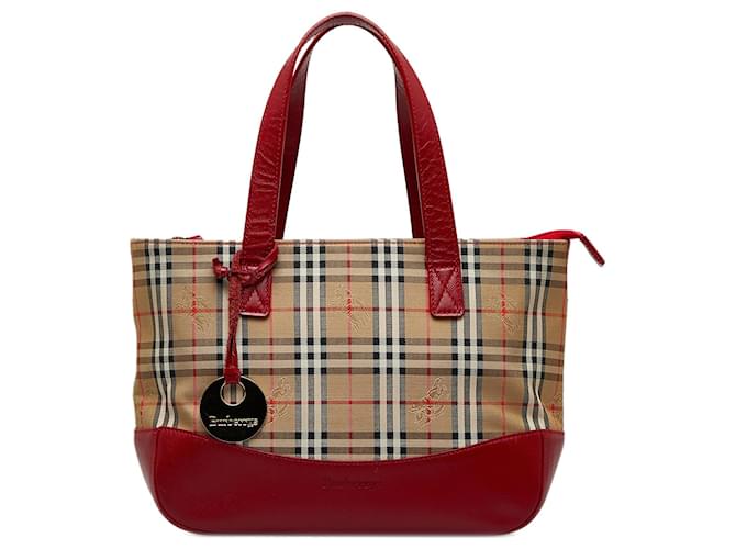 Brown Burberry Haymarket Check Handbag Leather  ref.1136129