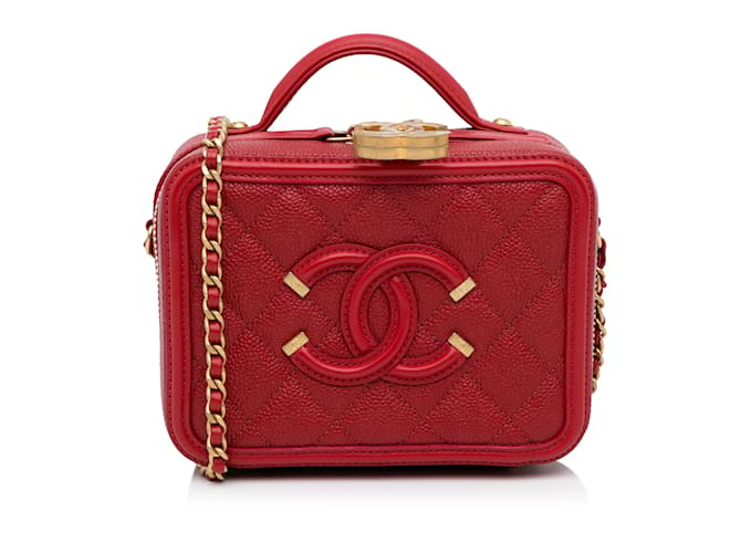 Red Chanel Small Caviar CC Filigree Vanity Bag Satchel Leather  ref.1136143