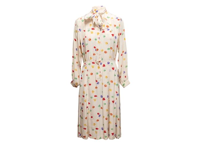 Vintage Cream & Multicolor Gucci 1970s Silk Printed Dress Size IT 44  ref.1136165