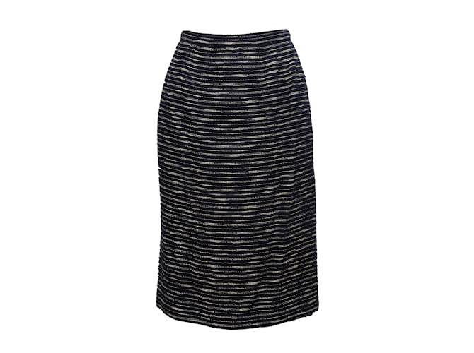 Autre Marque Navy & White Chanel Creations Striped Wool Skirt Size US 6 Navy blue  ref.1136270