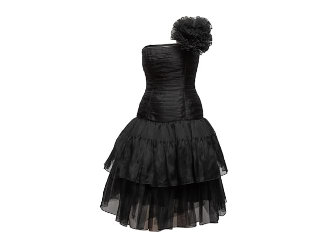 Autre Marque Vestido de coquetel vintage preto Victor Costa de um ombro tamanho EUA 6 Sintético  ref.1136272