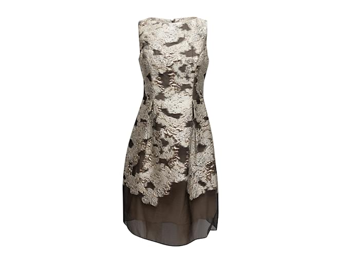 Silver & Black Lela Rose Jacquard Sleeveless Dress Size US 6 Silvery Synthetic  ref.1136277