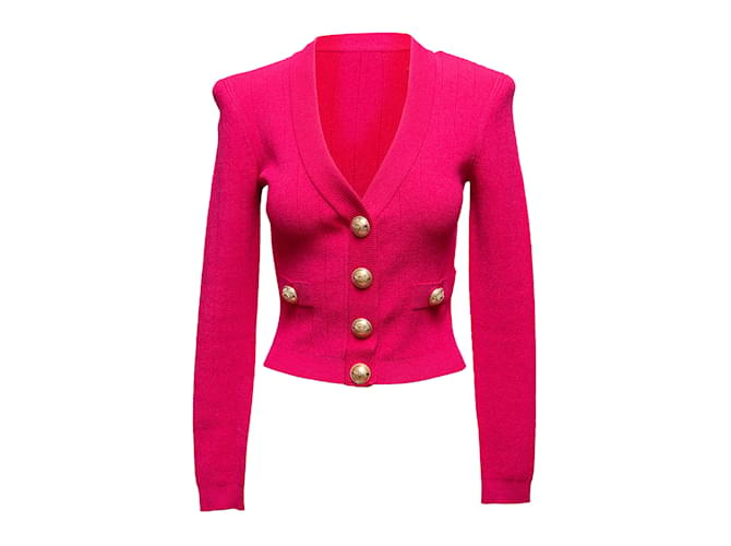 Hot Pink Balmain V-Neck Cardigan Size FR 34 Synthetic  ref.1136296